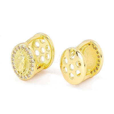 Clear Cubic Zirconia Oval with Virgin Mary Hinged Reversible Hoop Earrings EJEW-I266-03G-1