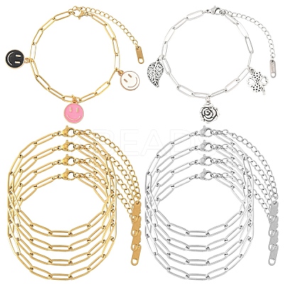 10Pcs 2 Colors 304 Stainless Steel Paperclip Chain Bracelets BJEW-YW00013-01-1