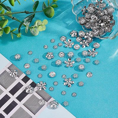 160Pcs 8 Style 304 & 316 Stainless Steel Fancy Bead Caps STAS-UN0038-80-1