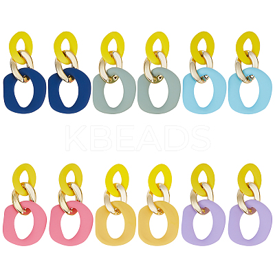 6 Pairs 6 Colors Oval Acrylic Dangle Stud Earrings with Steel Iron Pins for Women EJEW-AN0004-12-1