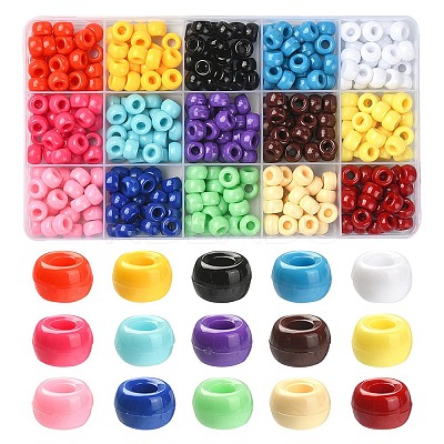 375Pcs 15 Colors Opaque Plastic Beads KY-FS0001-15-1