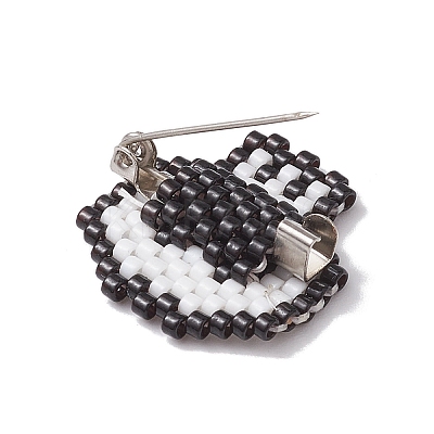 Halloween Skull Glass Seed Beads Brooch JEWB-BR00166-1