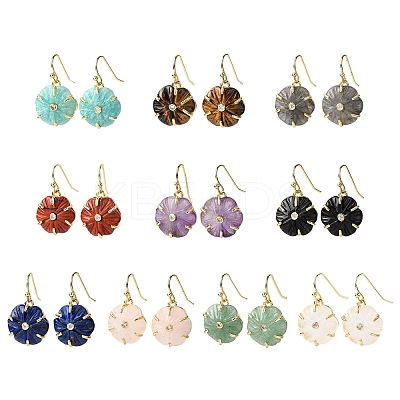 Flower Natural Mixed Stone Dangle Earrings EJEW-G456-01G-1