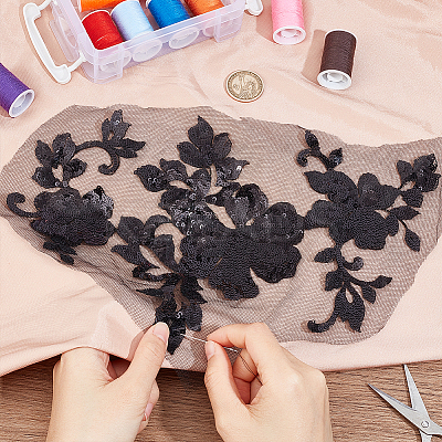 1 Pair 3D Flower Polyester Embroidery Sew on Appliques PATC-GF0001-35A-1