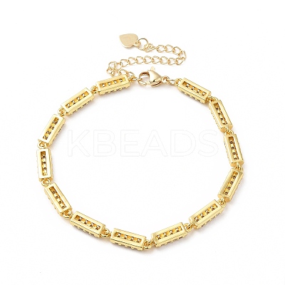 Clear Cubic Zirconia Column Link Chain Bracelet BJEW-E073-01G-1