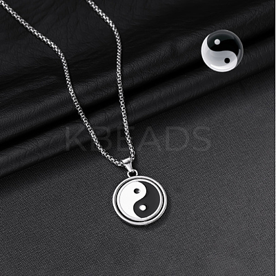 Rotatable Alloy White & Black Enamel Pendant 316 Surgical Stainless Steel Chain Necklaces for Men FS-WG50373-07-1