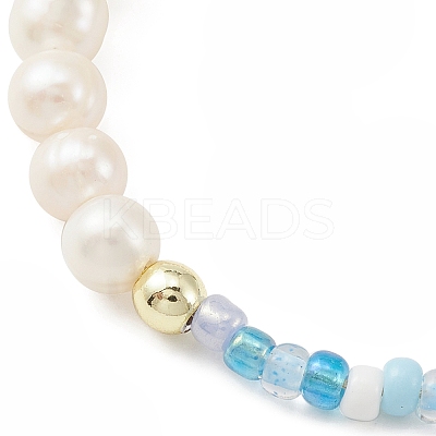3Pcs 3 Color Glass Seed & Natural Pearl Braided Bead Bracelets Set BJEW-JB09572-1