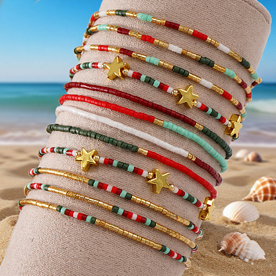 10Pcs Glass Seed Bead Stretch Bracelet Set LV7634-2-1