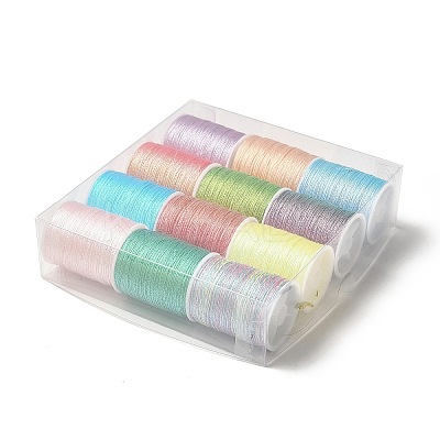 12 Rolls 12 Colors 6-Ply Polyester Metallic Embroidery Thread OCOR-L046-01B-1