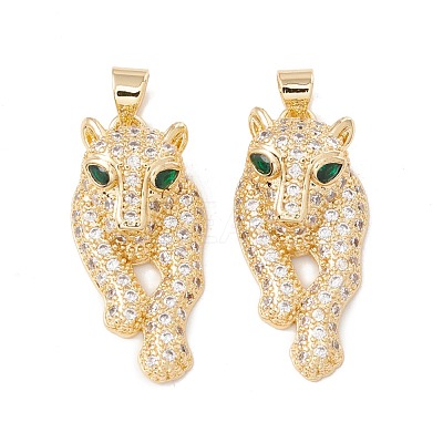 Brass Micro Pave Green Cubic Zirconia Pendants KK-E005-36G-1