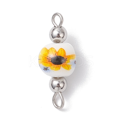 Handmade Flower Printed Porcelain Ceramic Round Links Connector Charms PALLOY-JF04451-01-1