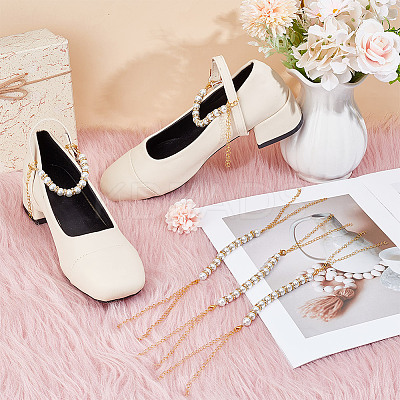 Glass Pearl Beads High-heeled Shoelaces HJEW-OC00059-1