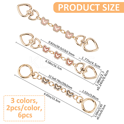 6Pcs 3 Styles Iron Glass with Enamel Butterfly Bag Extension Chains FIND-FH0016-70-1