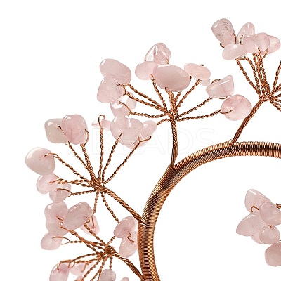Natural Rose Quartz Chips Love Heart Tree Decorations DJEW-P017-B04-1