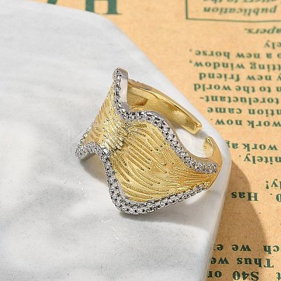 Brass Micro Pave Clear Cubic Zirconia Cuff Finger Rings for Women RJEW-B112-11GP-1