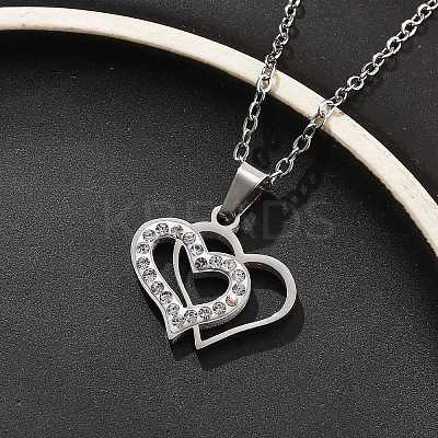 304 Stainless Steel Crystal Rhinestone Heart Pendant Cable Chain Necklaces for Women NJEW-Z056-01B-P-1