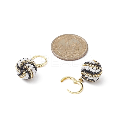 Handmade MIYUKI Japanese Seed Braided Round Ball Dangle Leverback Earrings EJEW-MZ00073-03-1