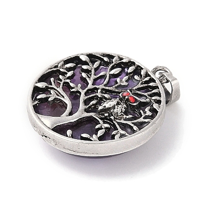 Natural Amethyst Tree of Life with Owl Pendants G-L524-15AS-06-1