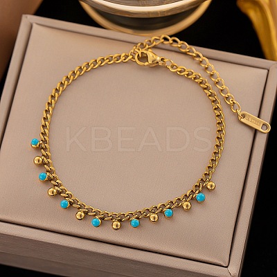 Golden Tone 304 Stainless Steel Enamel Twisted Chain Bracelets BJEW-P321-02G-1