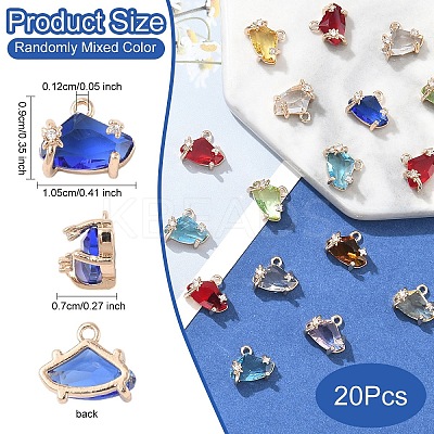 20Pcs Brass Micro Pave Cubic Zirconia with Glass Charms KK-YW0002-94-1