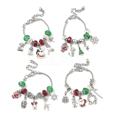 4Pcs 4 Styles Christmas Theme Glass & Alloy European Beads Bracelet Sets for Women BJEW-JB11198-1