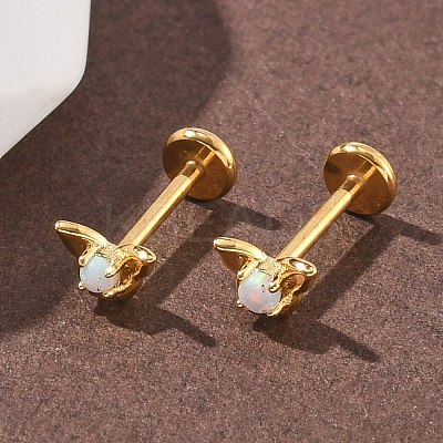 304 Stainless Steel Synthetic Opal Stud Earrings EJEW-B143-01G-05-1