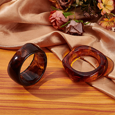 2Pcs 2 Colors Acrylic Bangles for Women BJEW-UN0001-76-1