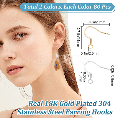 160Pcs 2 Colors 304 Stainless Steel Earring Hooks STAS-BBC0003-78-1