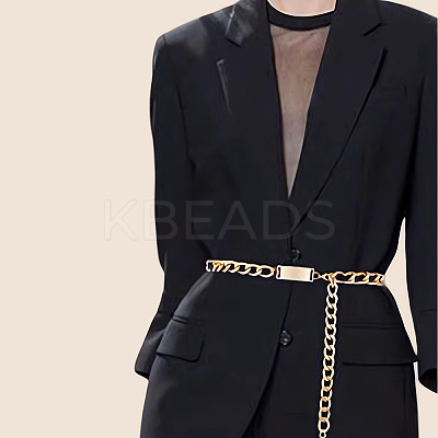 1Pc Black PU Leather & Alloy Twisted Waist Body Chains for Woman DIY-CL0001-10-1