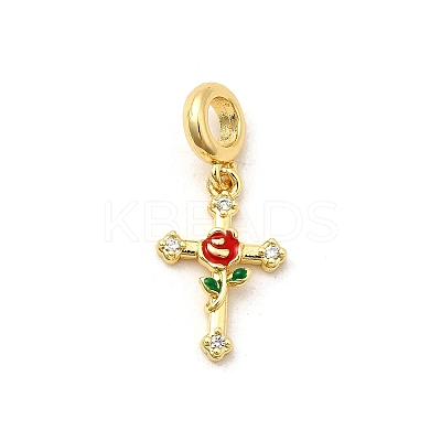 Brass Micro Pave Clear Cubic Zirconia European Dangle Charms KK-C113-13A-G-1