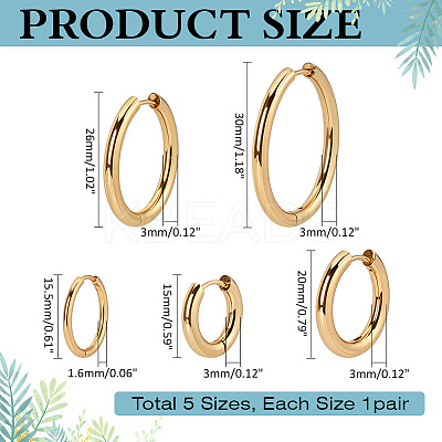 5 Pairs 5 Styles PVD Vacuum Plating 304 Stainless Steel Huggie Hoop Earrings for Women EJEW-ME0001-07-1