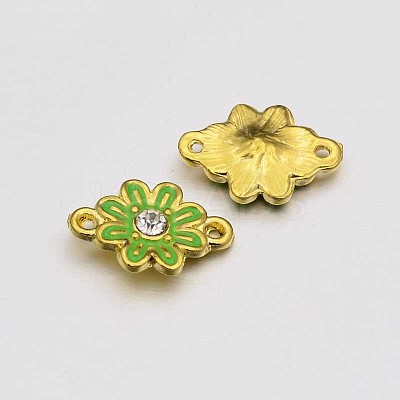 Golden Tone Alloy Rhinestone Enamel Flower Links connectors ENAM-J473-09G-1