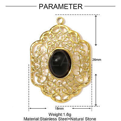 304 Stainless Steel with Synthetic Black Onyx Pendants STAS-OY001-48G-1
