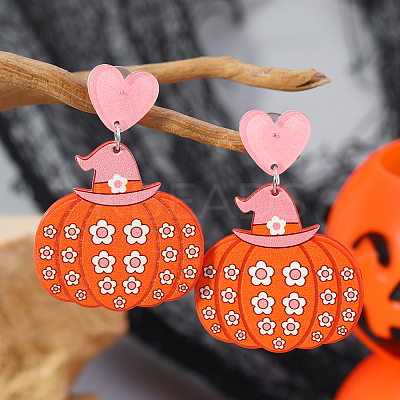 Funny Heart with Pumpkin Acrylic Fashion Stud Earrings BY9721-5-1