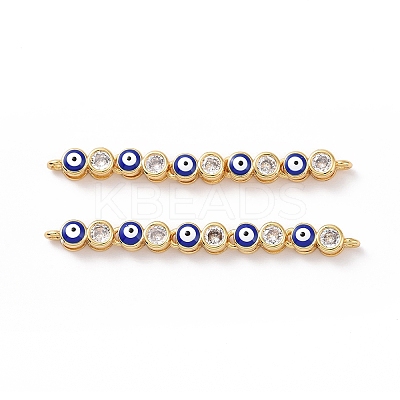Flat Round with Evil Eye Pattern Brass Micro Pave Clear Cubic Zirconia Enamel Connector Charms KK-G435-44G-01-1