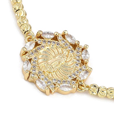 Virgin Mary Theme Brass Micro Pave Cubic Zirconia Slider Bracelets for Women BJEW-U013-02G-02-1