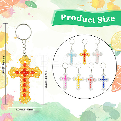 7Pcs 7 Colors Cross Acrylic Keychain with Iron Ring for Keychain KEYC-CJ0001-13-1