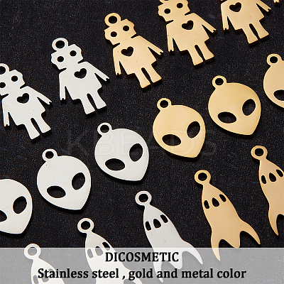 24Pcs 6 Style 201 Stainless Steel Laser Cut Pendants STAS-DC0008-58-1