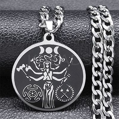 201 Stainless Steel Enamel Pendant Necklace NJEW-K253-20P-1