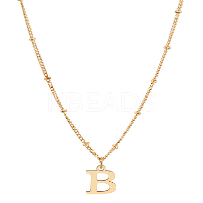 1Pc Brass Chain & 304 Stainless Steel Letter Pendant Necklaces NJEW-LP0001-35B-G-1