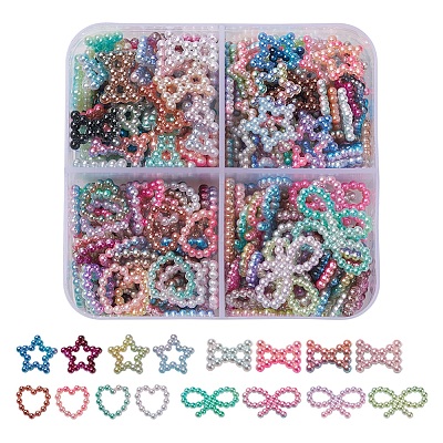 220Pcs 4 Styles Rainbow ABS Plastic Imitation Pearl Linking Rings OACR-YW0001-18-1