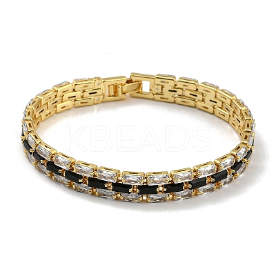 Rack Plating Brass Micro Pave Cubic Zirconia Rectangle Link Chain Bracelets BJEW-Q771-06G-01-1