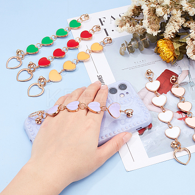 6Pcs 6 Colors Alloy Enamel Heart Link Chains for DIY Keychains MOBA-PH0001-06-1