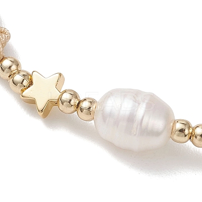 Natural Cultured Freshwater Pearl & Brass & 304 Stainless Steel Beads Braided Bead Bracelets for Women BJEW-JB13109-02-1