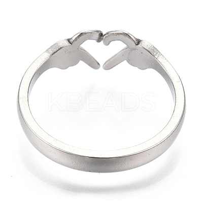 Non-Tarnish 304 Stainless Steel Hand Heart Cuff Rings LS-RJEW-N038-121P-1