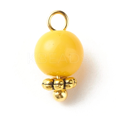Imitation Jade Round Glass Beads Charms PALLOY-JF01142-1