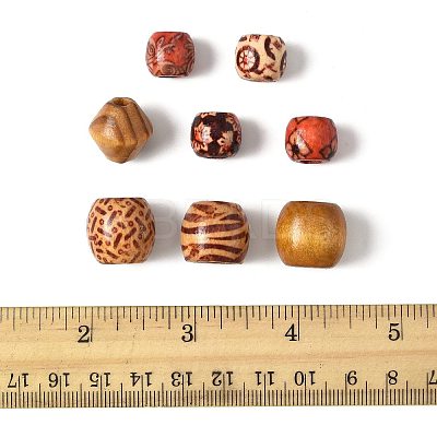 161Pcs 8 Styles Printed Natural Wood Beads WOOD-FS0001-52-1