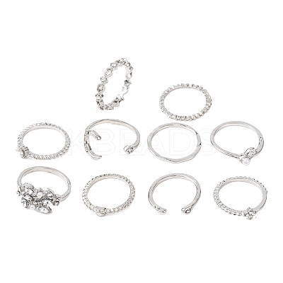 10Pcs Alloy with Crystal Rhinestone Finger Rings WG3531F-03-1