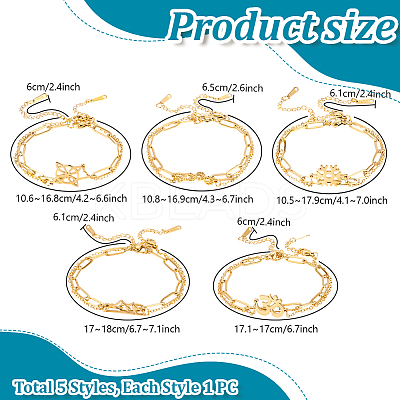 5 sets 5 styles 304 Stainless Steel Paperclip Chains & Cable Chain Bracelet Sets BJEW-PH0004-43-1