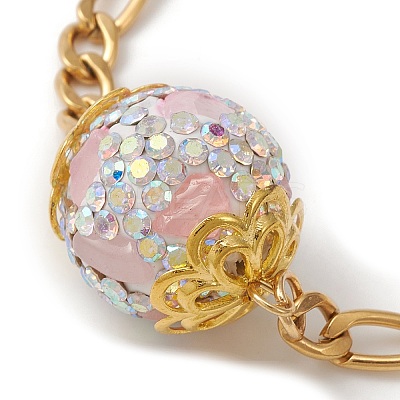 Polymer Clay Rhinestone Disco Ball Link Bracelet with Figaro Chains BJEW-JB09478-1